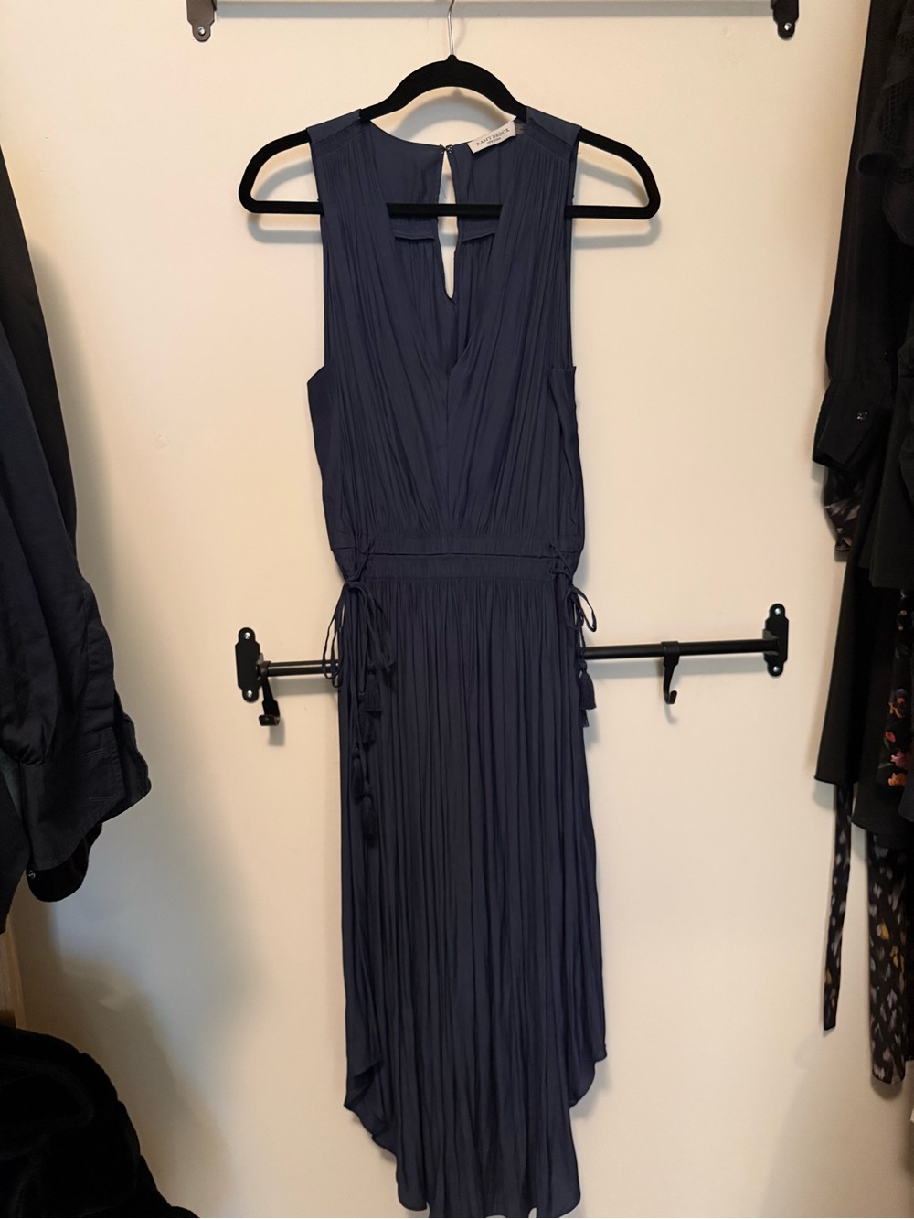 Ramy Brook Sleeveless Navy Pleated Midi Dress